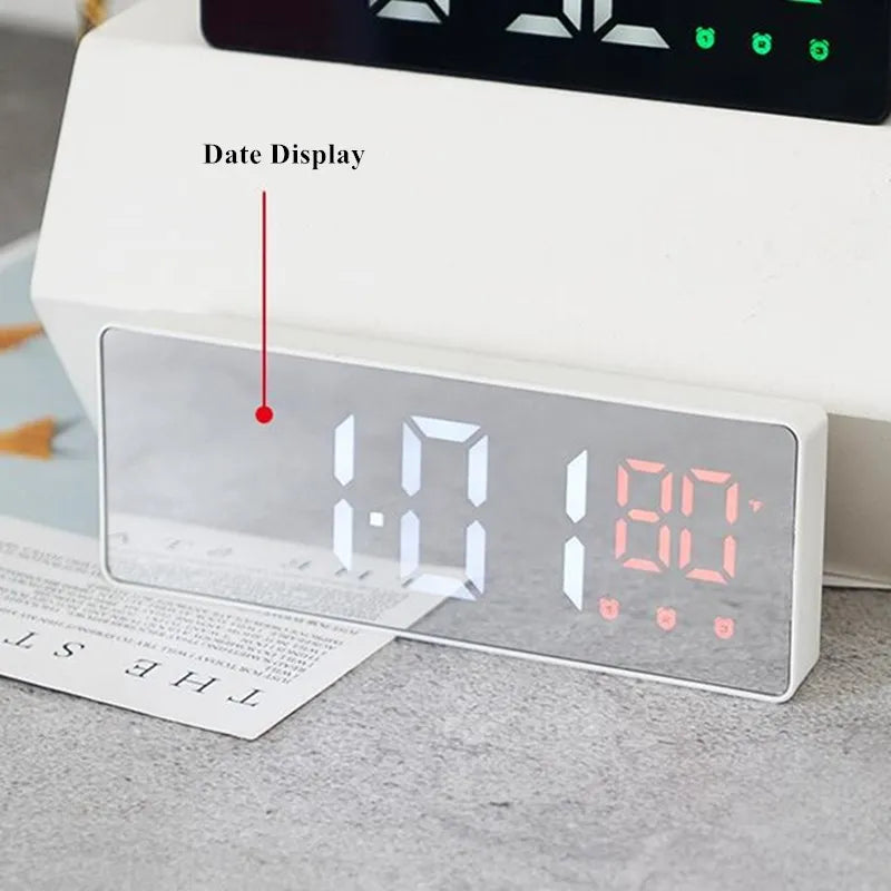 LED Digital Alarm Clock Temperature Date Display Snooze USB Desktop Mirror LED Clocks for Living Room Decoration