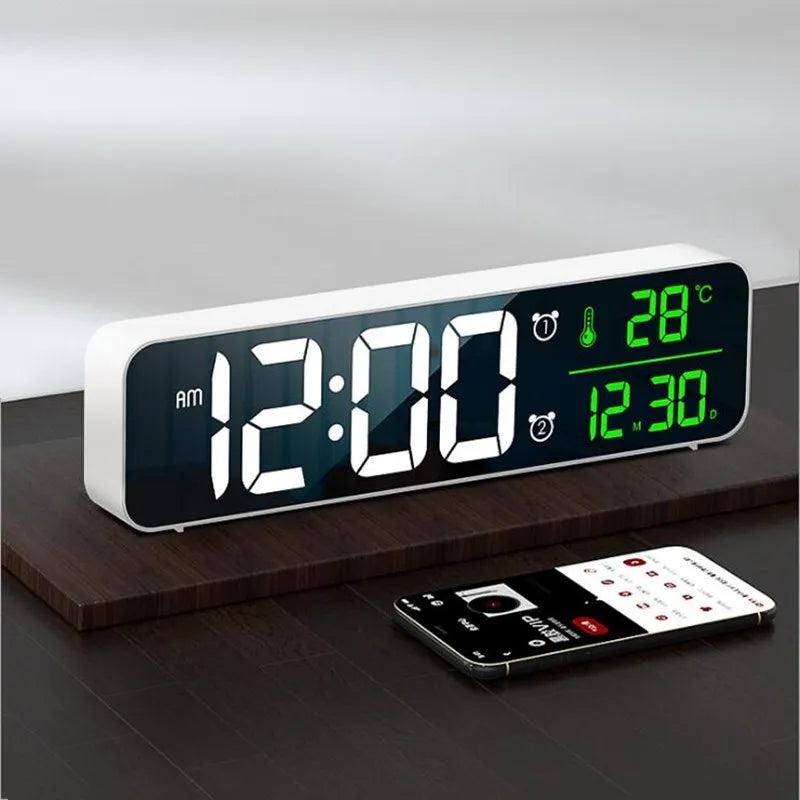 LED Digital Alarm Clock Temperature Date Display Snooze USB Desktop Mirror LED Clocks for Living Room Decoration