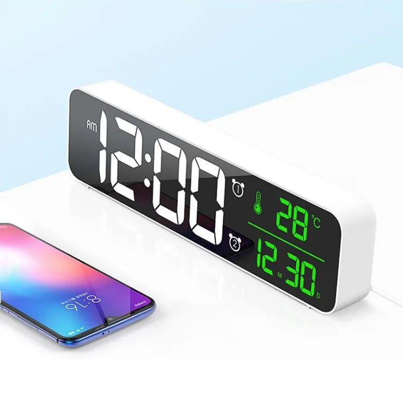 LED Digital Alarm Clock Temperature Date Display Snooze USB Desktop Mirror LED Clocks for Living Room Decoration