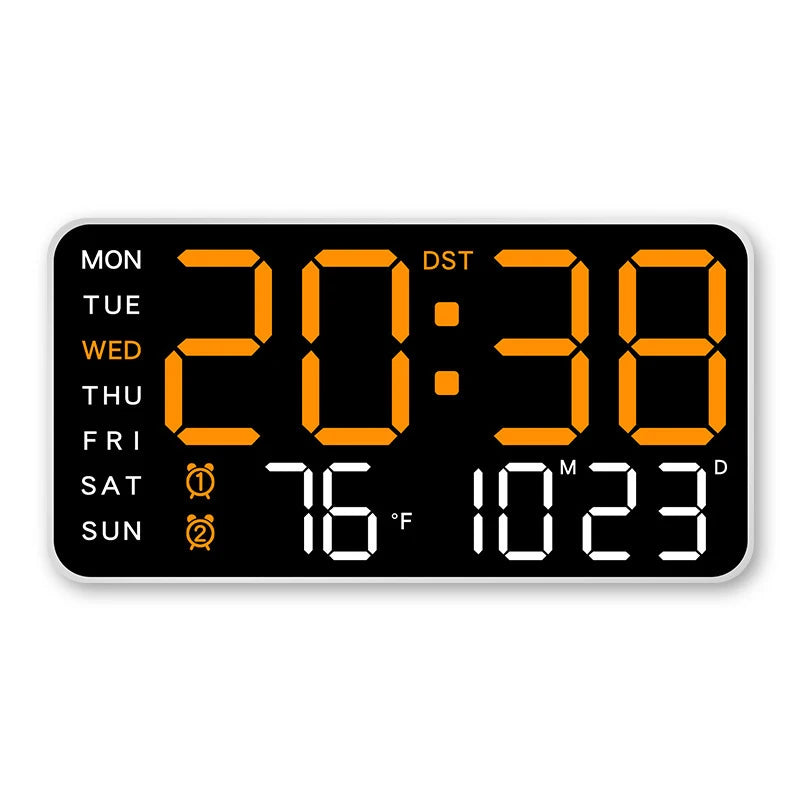 Large Digital Wall Clock With Voice Control LED Display Shows Week Date Temperature Alarm Brightness Adjustable 12/24H Format Fo