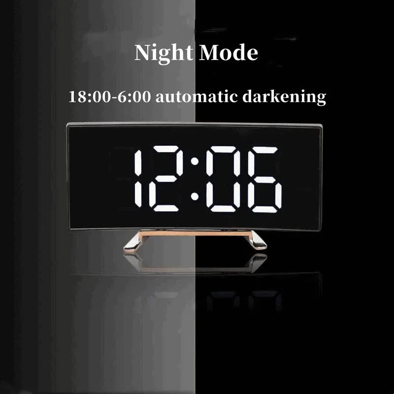 Mirror Digital Alarm Clock Temperature Date 2 Levels of Brightness Adjustment Snooze Table Clock 12/24H Night Mode LED Clock