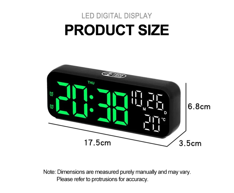 LED Digital Clock Temperature Date Week Display Desktop Clock 3 level Brightness Adjustment Voice Control Countdown Alarm Clock