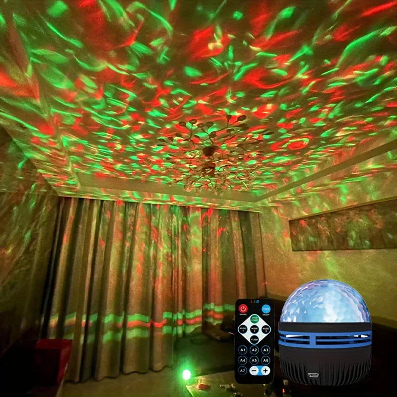LED Starry Galaxy Ocean Wave Projector RGB Smart Remote Control Lamp KTV USB Christmas Lights Auto Rotate for Home Bedroom Decor
