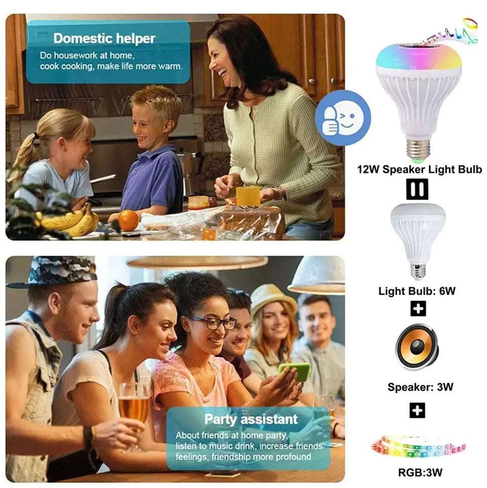 E27 Bluetooth Speaker Music Bulb RGB Lights Bulb 12W 85-265V with Remote Control For Live Room Bedroom Home Decor Lighting