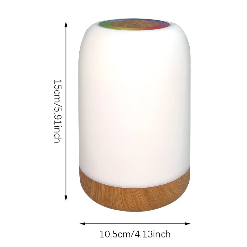 LED Touch Lamp with Dimmable RGB Colour,Wood Grain Table Lamp Timing Function,USB Rechargeable Night Light,for Bedroom Kids Deco