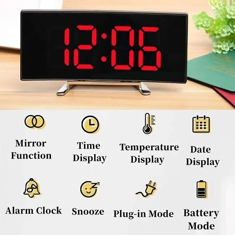 Mirror Digital Alarm Clock Temperature Date 2 Levels of Brightness Adjustment Snooze Table Clock 12/24H Night Mode LED Clock