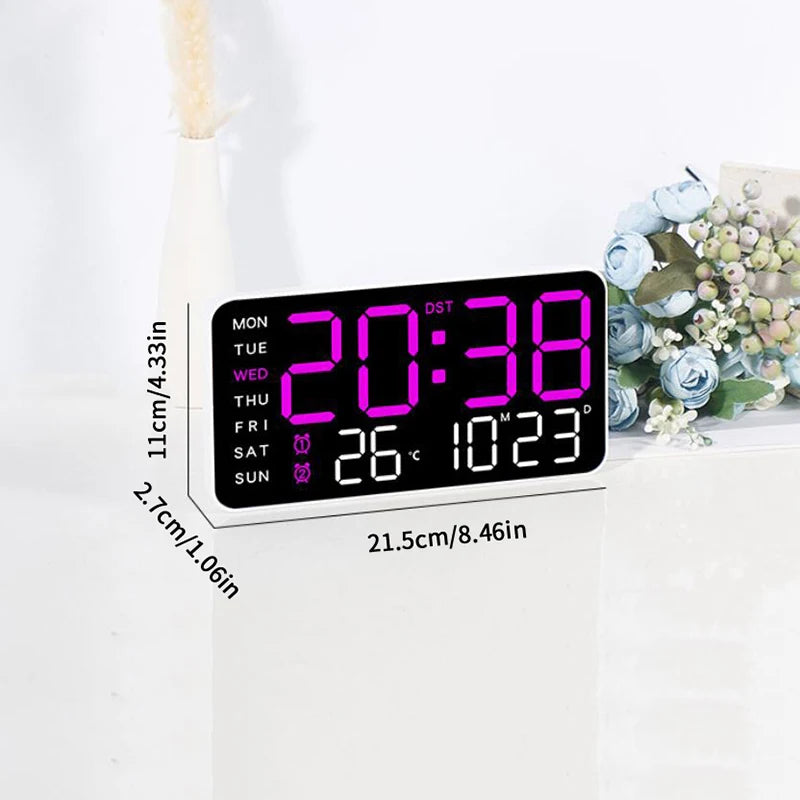 Large Digital Wall Clock With Voice Control LED Display Shows Week Date Temperature Alarm Brightness Adjustable 12/24H Format Fo