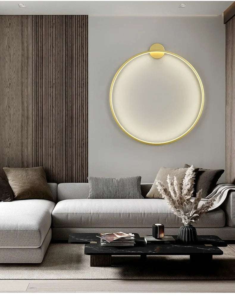 Minimalist LED Circle Background Wall Lamp Home Indoor Decor Wall Sconces Living Room Hall Hotel Wall Lights Bedside Light Black
