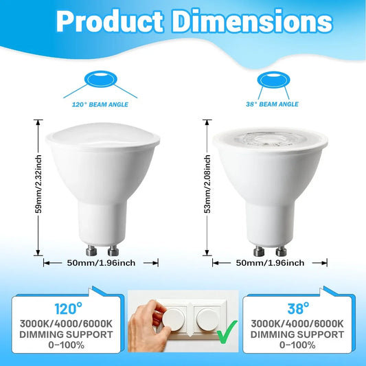 12PCS GU10 Dimmable Spot Bulbs 3W 9W 7W 5W Warm/Cool White 3000K 4000K 6000K LED Light Bulb GU10 Base for Appliance Dimmable