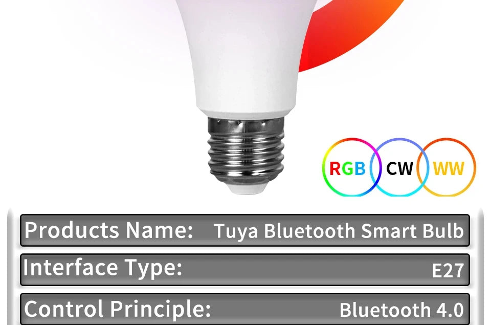 E27 LED Smart Bulb RGB Tuya Lamp Bluetooth APP Control Dimmable Ampoule LED Light Bulb 15W Home Bedroom Christmas Party Decor