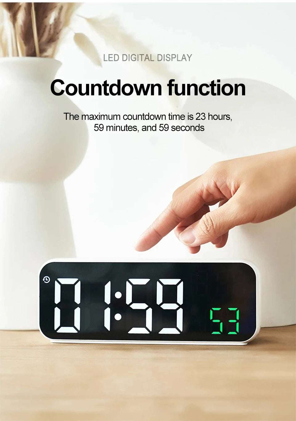 LED Digital Clock Temperature Date Week Display Desktop Clock 3 level Brightness Adjustment Voice Control Countdown Alarm Clock