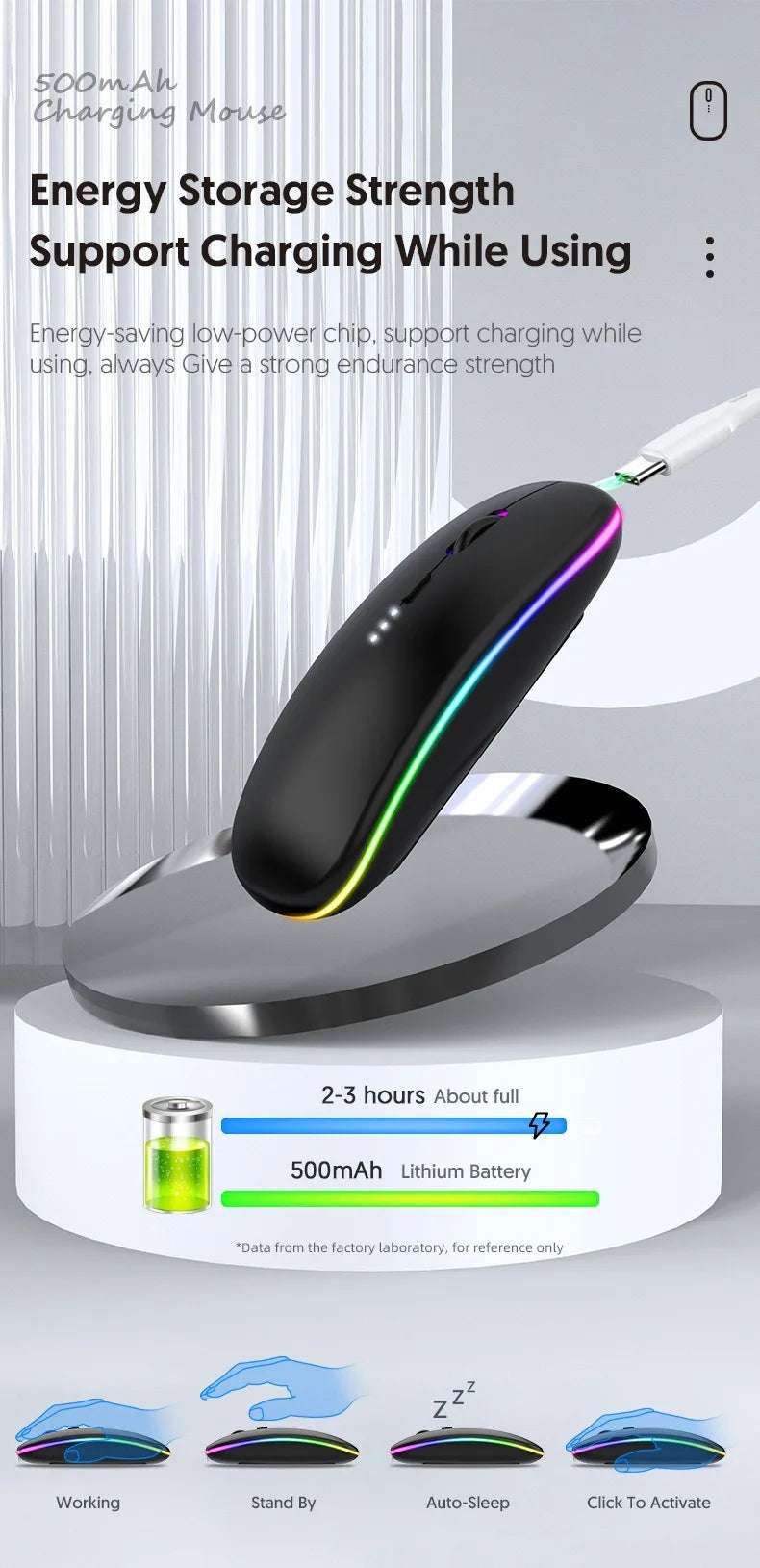 LED Wireless Mouse For Laptop Tablet PC Bluetooth RGB Rechargeable Mouses 2.4G+Bluetooth Silent Mice Backlit Gaming Mouse