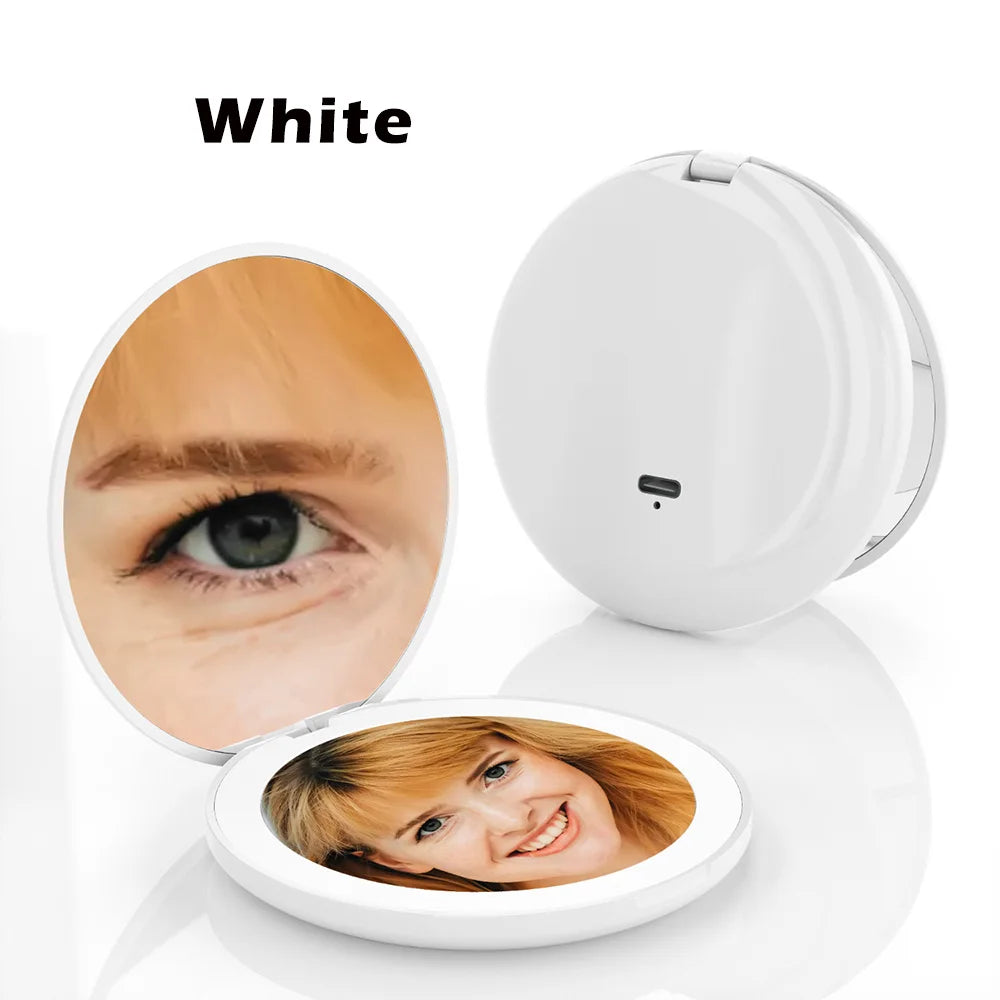 Miroir Compact Small Mini Player With Led Light Illuminated Women's Pocket Mirrors With 10x Magnification And Rechargeability
