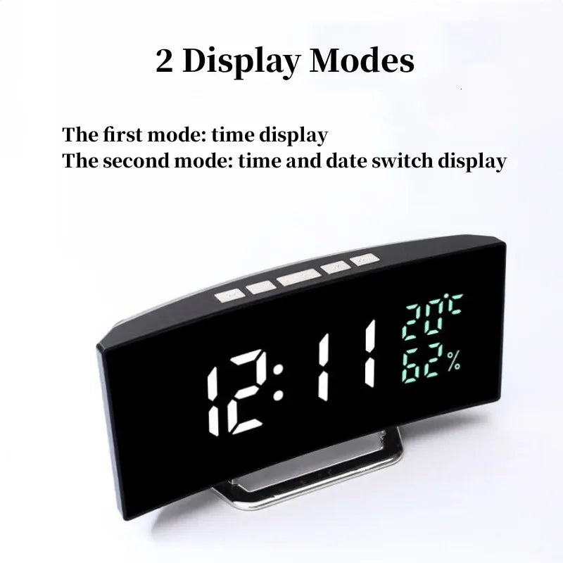 Mirror Digital Alarm Clock Temperature Date 2 Levels of Brightness Adjustment Snooze Table Clock 12/24H Night Mode LED Clock