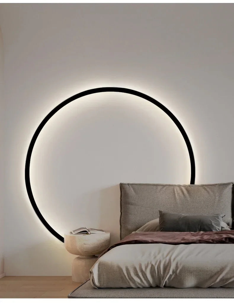 Minimalist LED Circle Background Wall Lamp Home Indoor Decor Wall Sconces Living Room Hall Hotel Wall Lights Bedside Light Black
