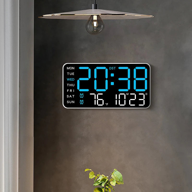 Large Digital Wall Clock With Voice Control LED Display Shows Week Date Temperature Alarm Brightness Adjustable 12/24H Format Fo