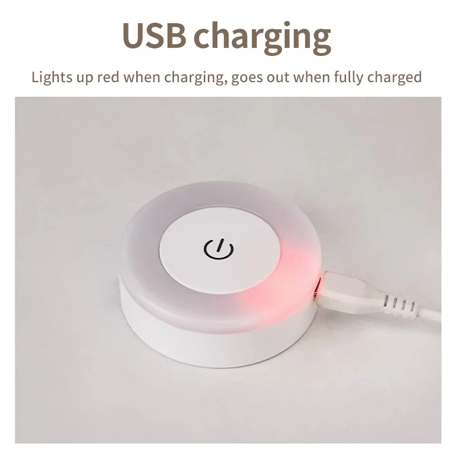6CM Rechargeable Led Night Light with Touch Switch Wireless Wall Lamp Reading Book Light 3-Colors Dimmable for Bedroom Cabinet