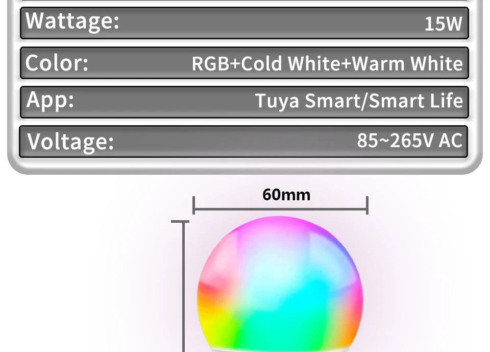 E27 LED Smart Bulb RGB Tuya Lamp Bluetooth APP Control Dimmable Ampoule LED Light Bulb 15W Home Bedroom Christmas Party Decor