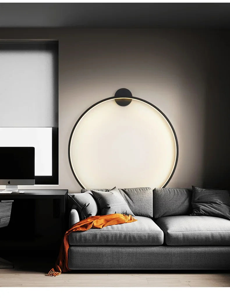 Minimalist LED Circle Background Wall Lamp Home Indoor Decor Wall Sconces Living Room Hall Hotel Wall Lights Bedside Light Black