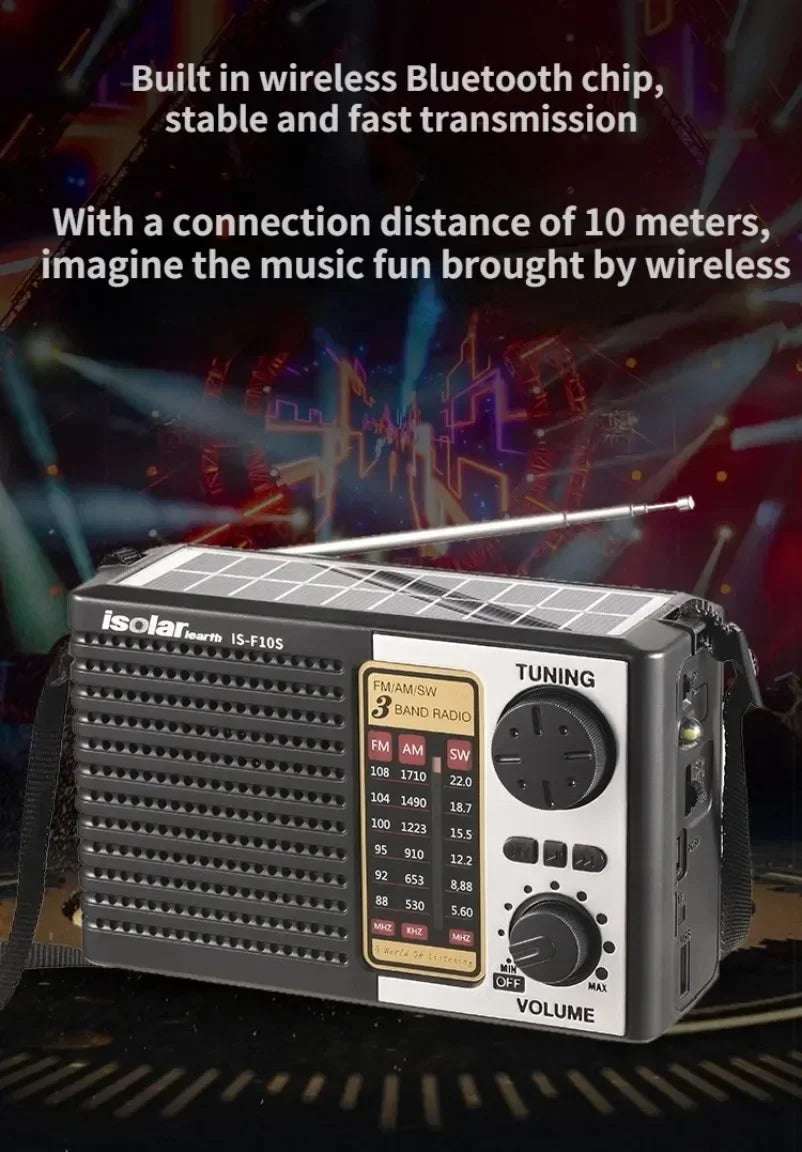 Wireless Bluetooth Speaker LED Flashlight FM AM SW Radio Solar Charging Emergency Radio TF Card Full Band High Sensitivity