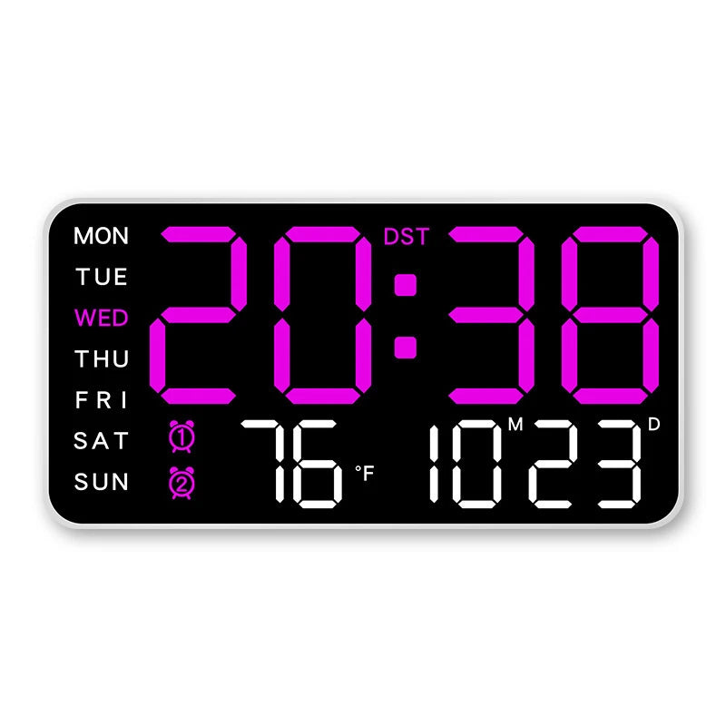 Large Digital Wall Clock With Voice Control LED Display Shows Week Date Temperature Alarm Brightness Adjustable 12/24H Format Fo