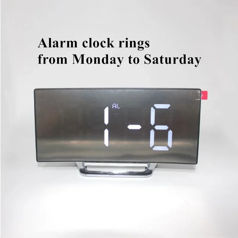 Mirror Digital Alarm Clock Temperature Date 2 Levels of Brightness Adjustment Snooze Table Clock 12/24H Night Mode LED Clock