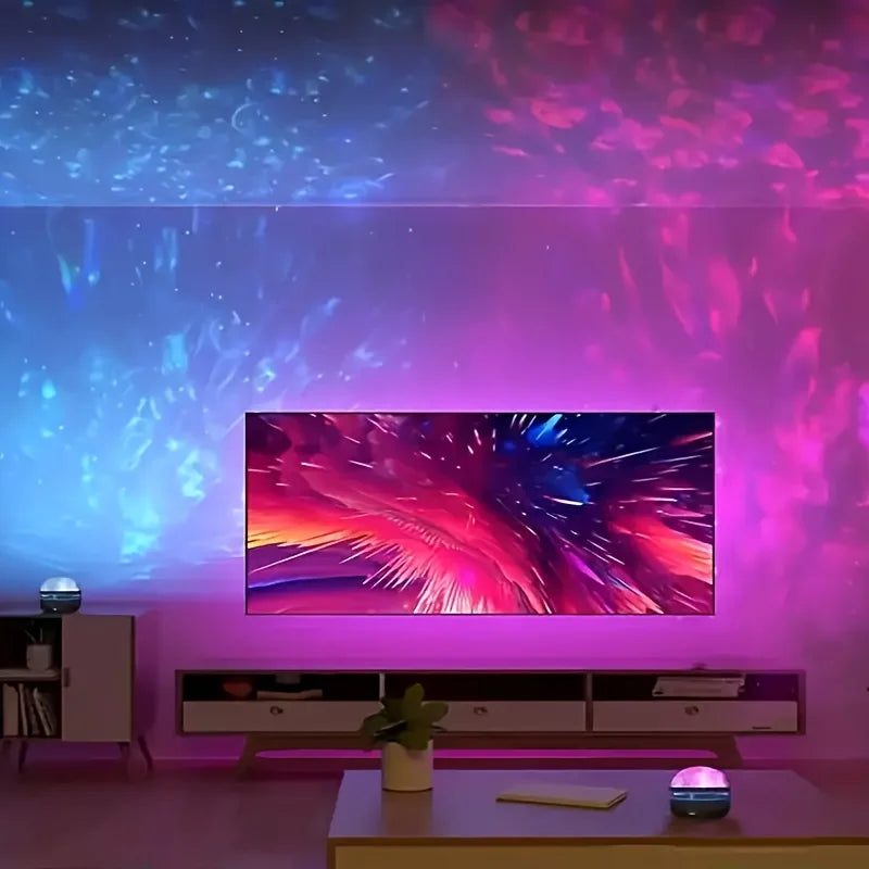 LED Starry Galaxy Ocean Wave Projector RGB Smart Remote Control Lamp KTV USB Christmas Lights Auto Rotate for Home Bedroom Decor