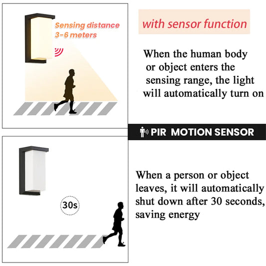 LED Outdoor Wall Light PIR Motion Sensor Wall lamp AC110V 220V Waterproof Modern Indoor Home Balcony Porch Garden Decoration