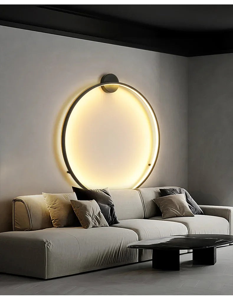 Minimalist LED Circle Background Wall Lamp Home Indoor Decor Wall Sconces Living Room Hall Hotel Wall Lights Bedside Light Black