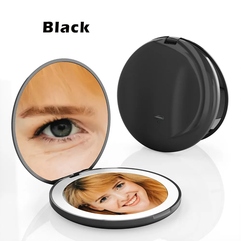 Miroir Compact Small Mini Player With Led Light Illuminated Women's Pocket Mirrors With 10x Magnification And Rechargeability