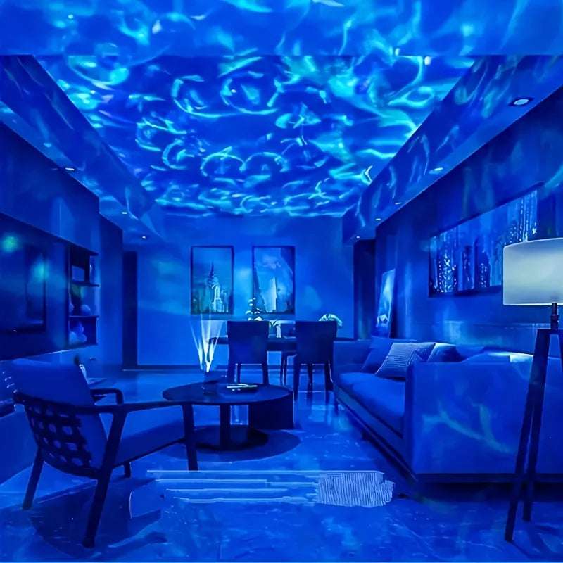 LED Starry Galaxy Ocean Wave Projector RGB Smart Remote Control Lamp KTV USB Christmas Lights Auto Rotate for Home Bedroom Decor