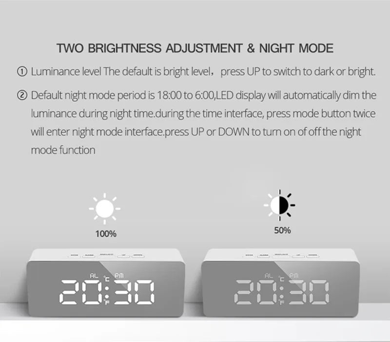Digital Alarm Clock LED Electronic Desktop Clock with Temperature for Bedroom Home Office Teens Kids