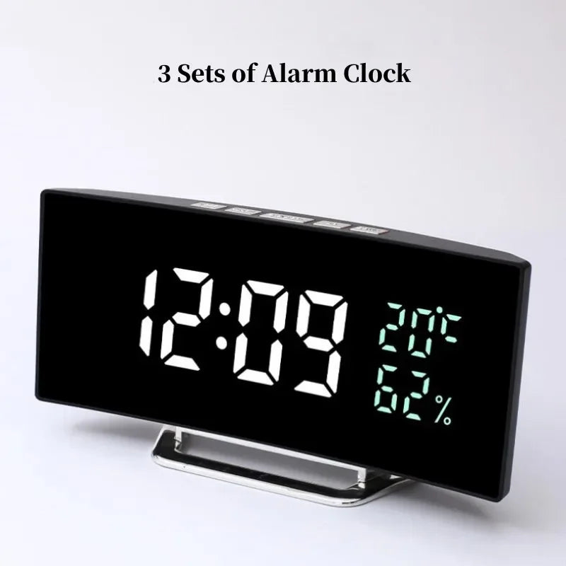 Mirror Digital Alarm Clock Temperature Date 2 Levels of Brightness Adjustment Snooze Table Clock 12/24H Night Mode LED Clock