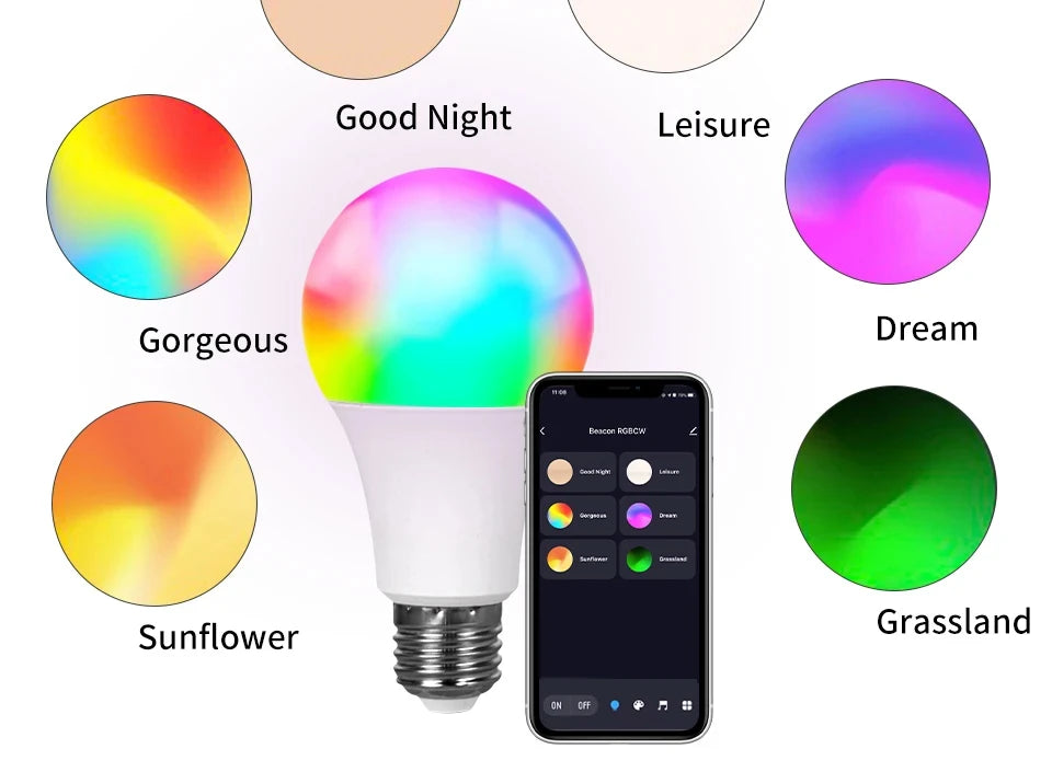 E27 LED Smart Bulb RGB Tuya Lamp Bluetooth APP Control Dimmable Ampoule LED Light Bulb 15W Home Bedroom Christmas Party Decor