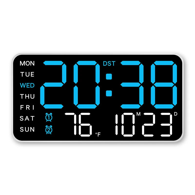 Large Digital Wall Clock With Voice Control LED Display Shows Week Date Temperature Alarm Brightness Adjustable 12/24H Format Fo