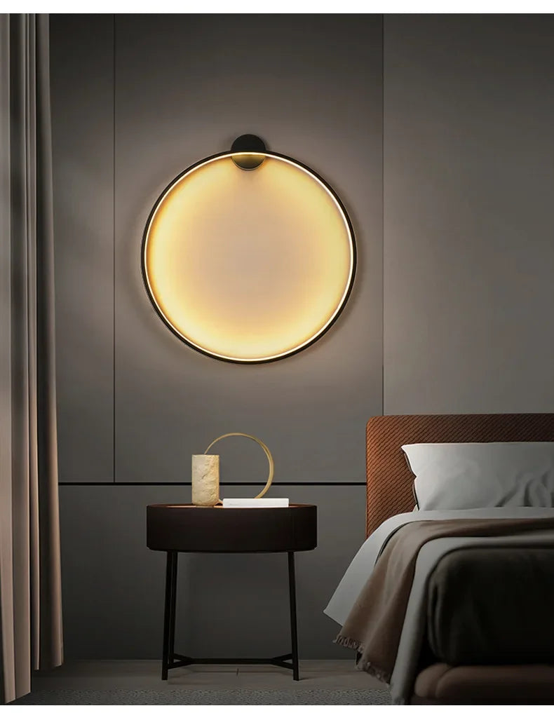 Minimalist LED Circle Background Wall Lamp Home Indoor Decor Wall Sconces Living Room Hall Hotel Wall Lights Bedside Light Black