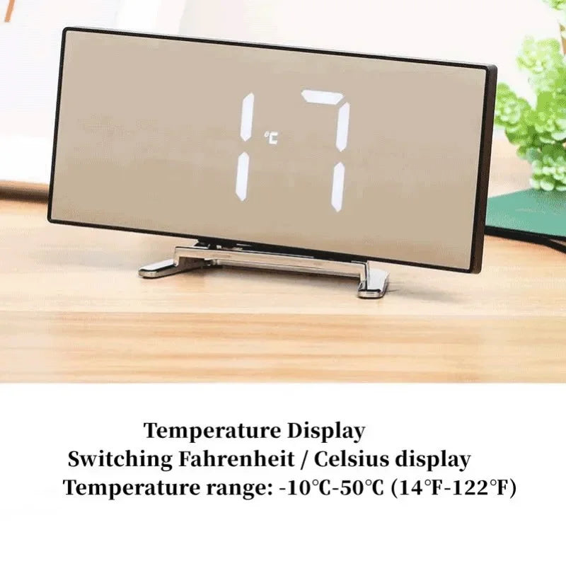 Mirror Digital Alarm Clock Temperature Date 2 Levels of Brightness Adjustment Snooze Table Clock 12/24H Night Mode LED Clock
