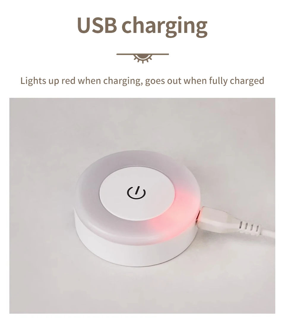 6CM Rechargeable Led Night Light with Touch Switch Wireless Wall Lamp Reading Book Light 3-Colors Dimmable for Bedroom Cabinet