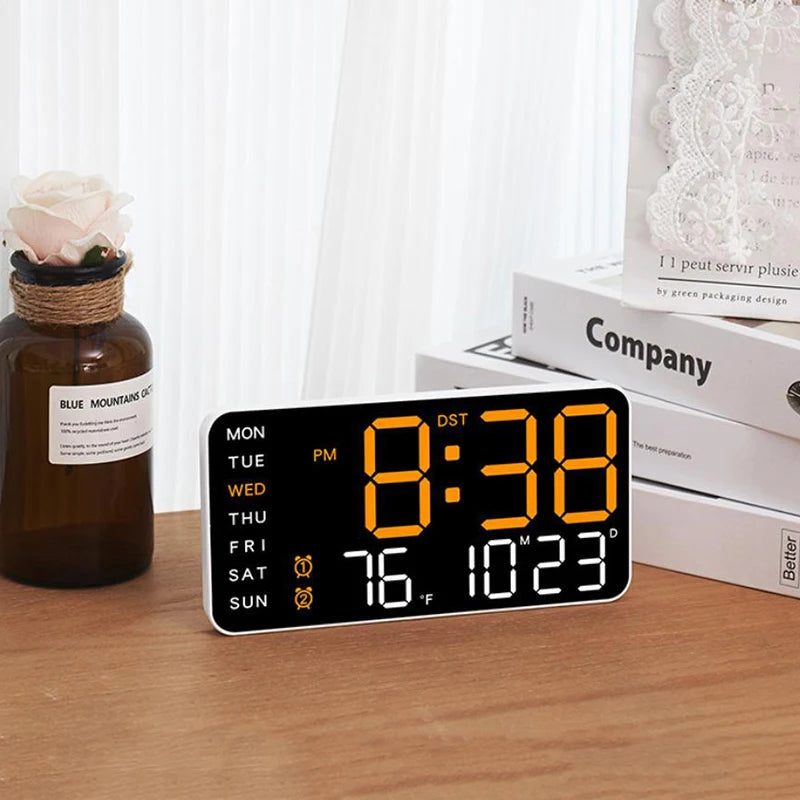 Large Digital Wall Clock With Voice Control LED Display Shows Week Date Temperature Alarm Brightness Adjustable 12/24H Format Fo