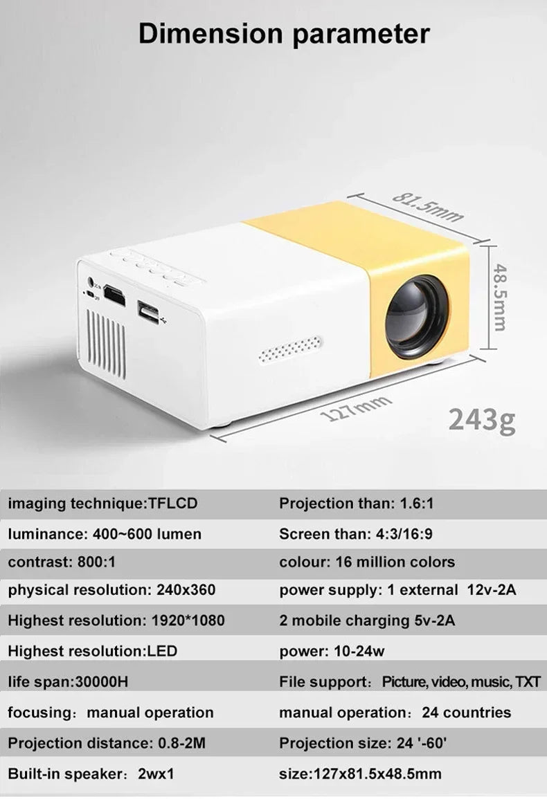 Projecteur Portable YG300 WiFi Smart 720P HD - Home Cinéma | LUXLED