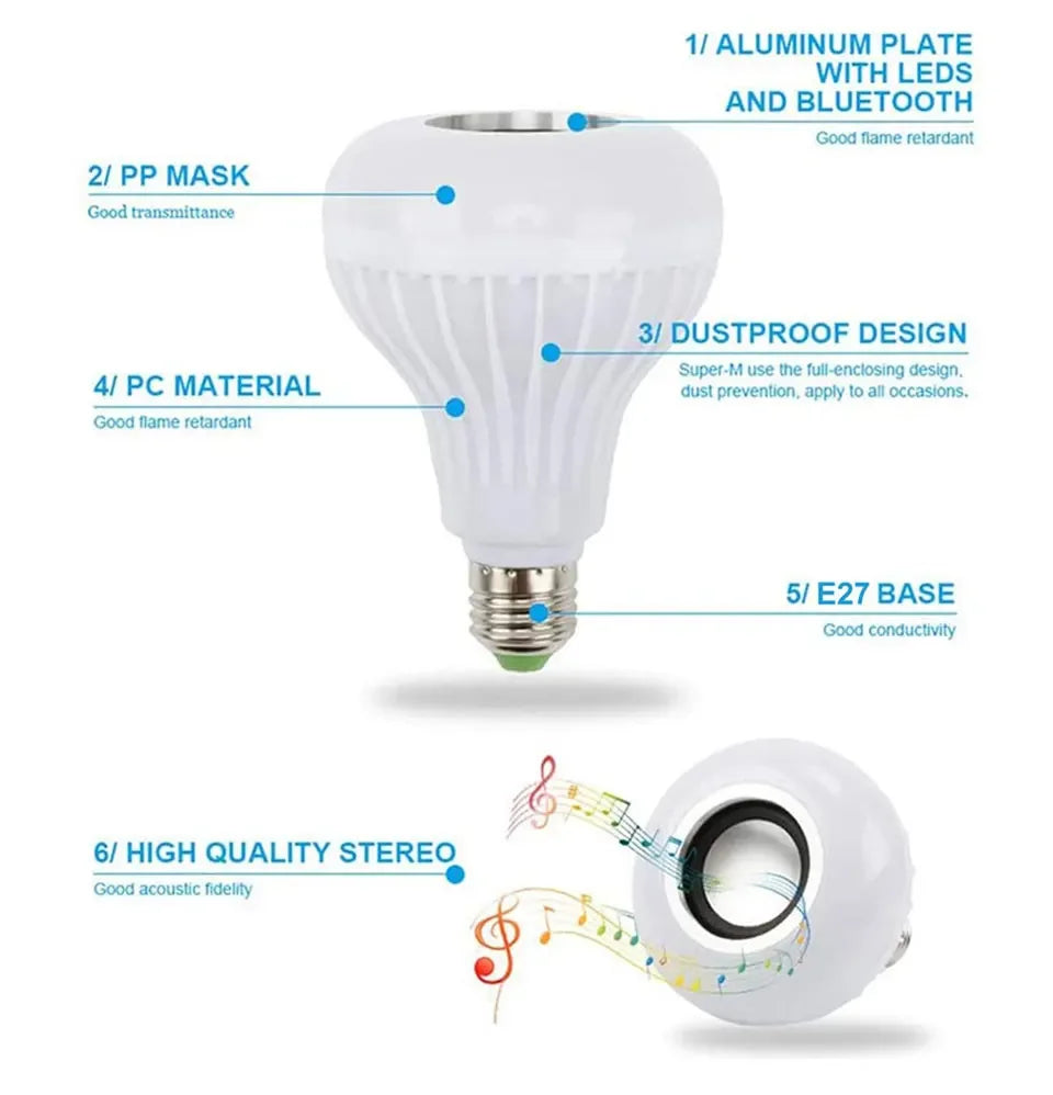 E27 Bluetooth Speaker Music Bulb RGB Lights Bulb 12W 85-265V with Remote Control For Live Room Bedroom Home Decor Lighting