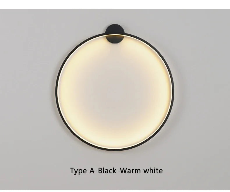 Minimalist LED Circle Background Wall Lamp Home Indoor Decor Wall Sconces Living Room Hall Hotel Wall Lights Bedside Light Black