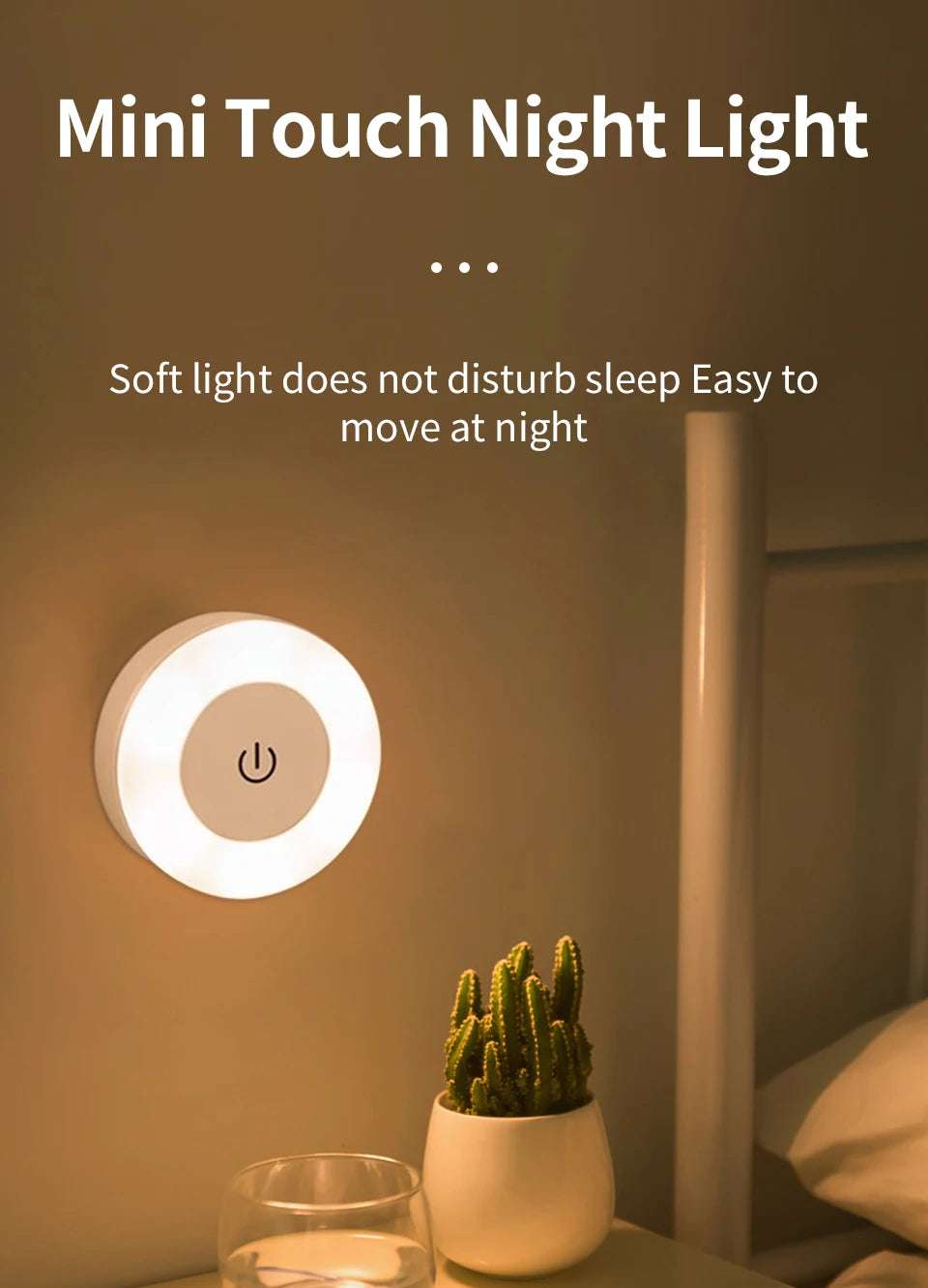 6CM Rechargeable Led Night Light with Touch Switch Wireless Wall Lamp Reading Book Light 3-Colors Dimmable for Bedroom Cabinet