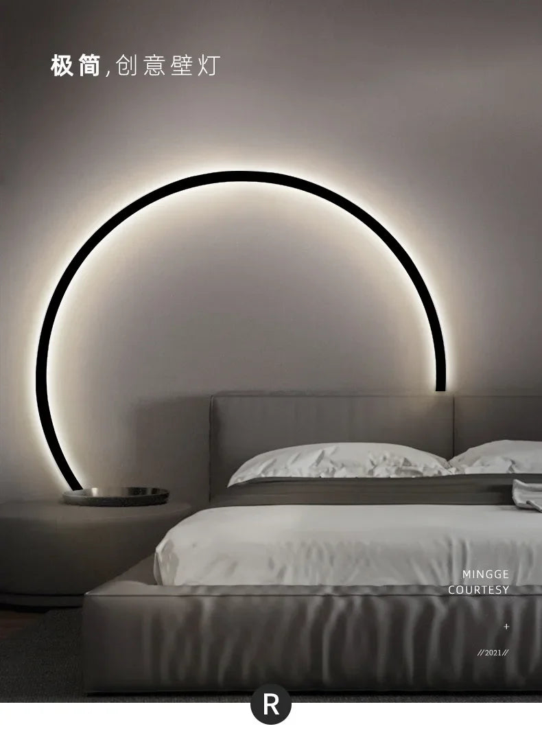 Minimalist LED Circle Background Wall Lamp Home Indoor Decor Wall Sconces Living Room Hall Hotel Wall Lights Bedside Light Black