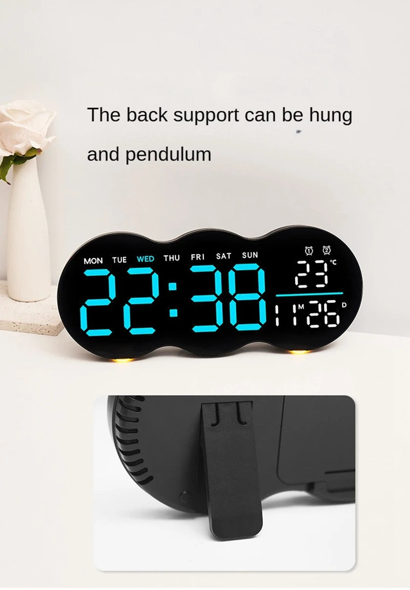 LED Digital Alarm Clock with Temperature Date Week Display Electronic Table Clock Brightness Adjust Alarm Clocks Remote Control