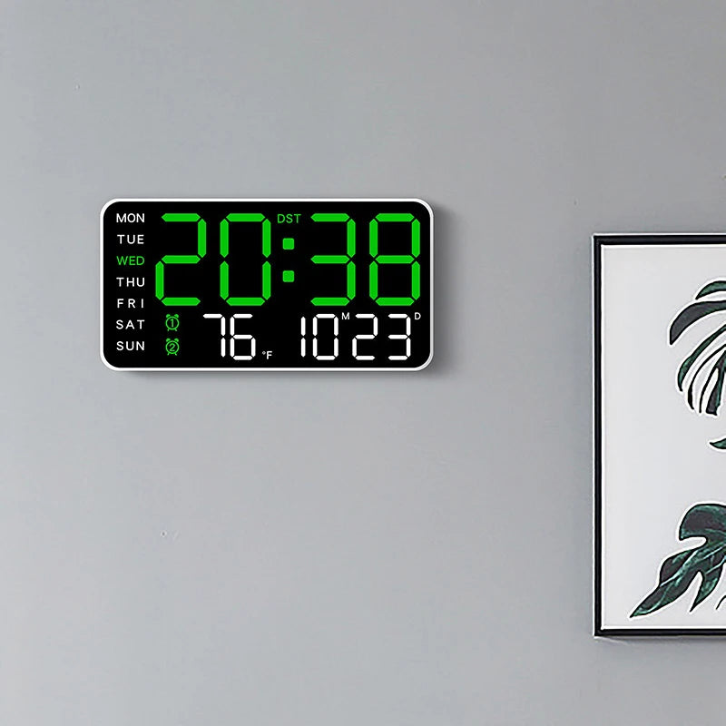 Large Digital Wall Clock With Voice Control LED Display Shows Week Date Temperature Alarm Brightness Adjustable 12/24H Format Fo