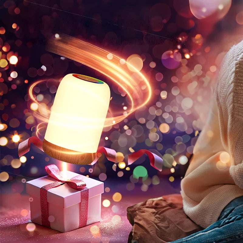 LED Touch Lamp with Dimmable RGB Colour,Wood Grain Table Lamp Timing Function,USB Rechargeable Night Light,for Bedroom Kids Deco