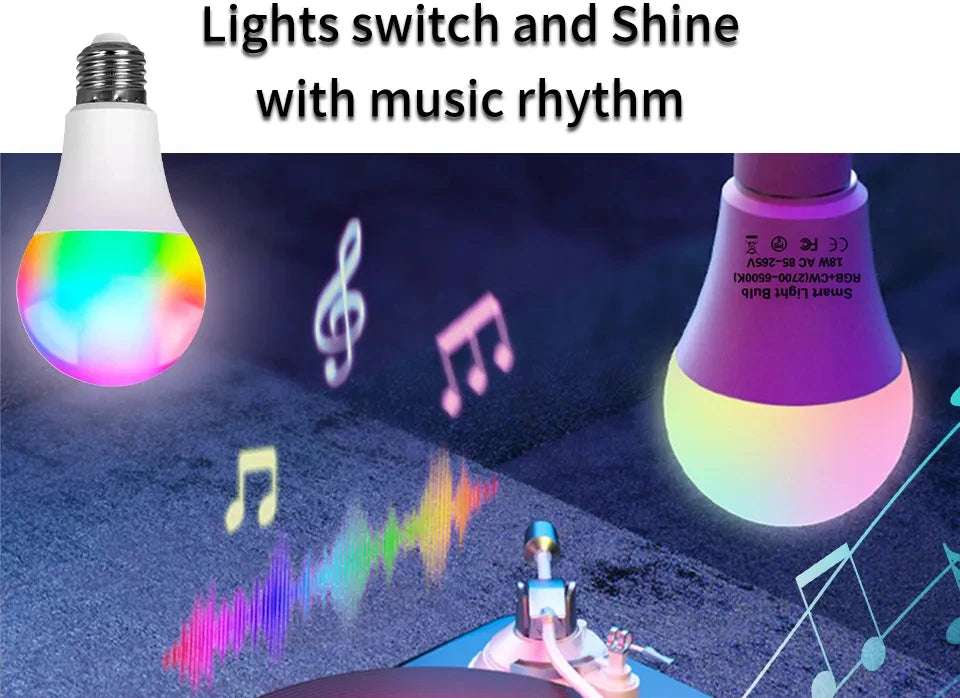 E27 LED Smart Bulb RGB Tuya Lamp Bluetooth APP Control Dimmable Ampoule LED Light Bulb 15W Home Bedroom Christmas Party Decor