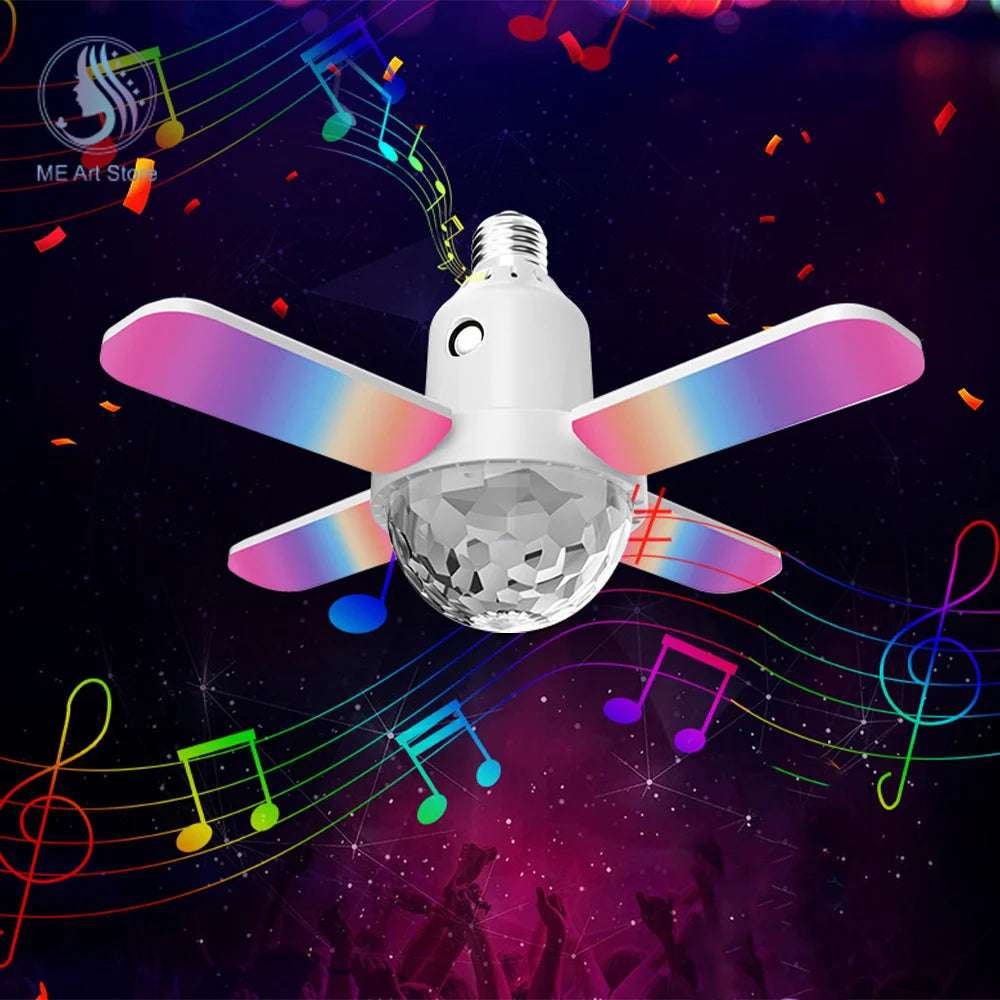 E27 LED Bulb Fan Blade Four-leaf Music Lamp Bluetooth Speaker Foldable LED Light Bulb Ceiling Light With Remote Controller