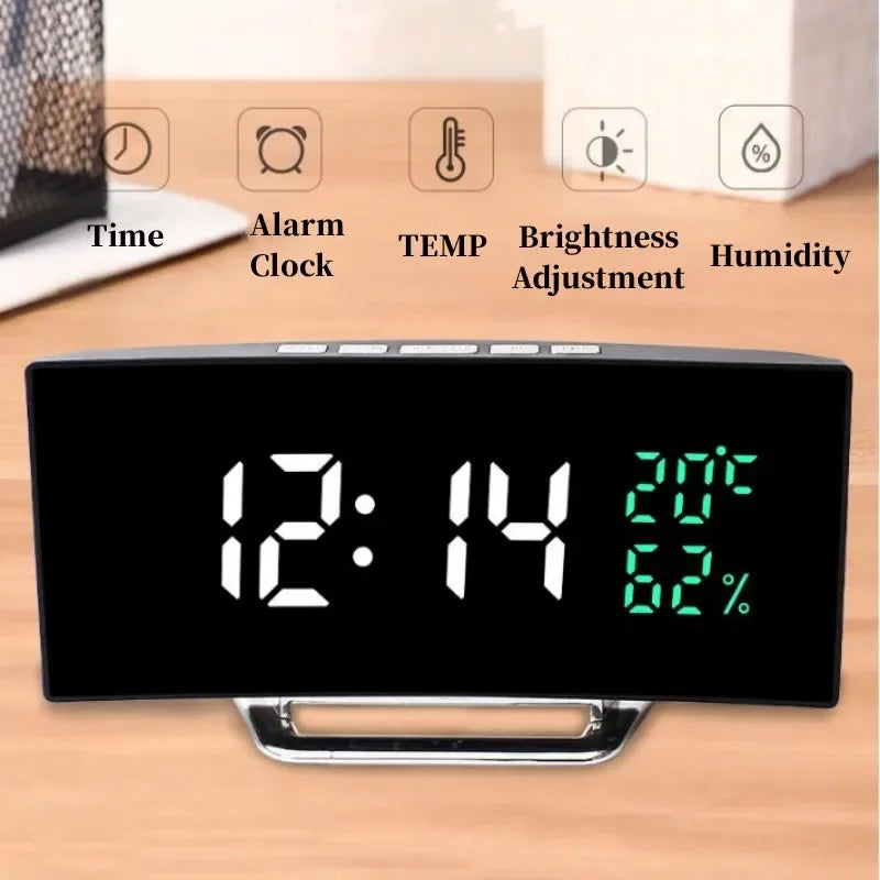 Mirror Digital Alarm Clock Temperature Date 2 Levels of Brightness Adjustment Snooze Table Clock 12/24H Night Mode LED Clock